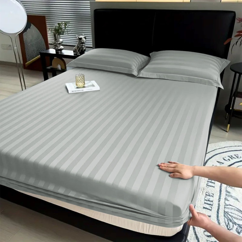 Aspire Homeware Luxury 40cm Deep Striped Fitted Sheet for Hotel Style Bedroom Comfort, Double (4'6), Grey
