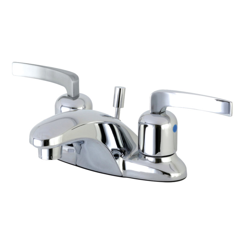 Kingston Brass Centurion Two-Handle 3-Hole Deck Mount 4" Centerset Bathroom Faucet with Plastic Pop-Up, Polished Chrome