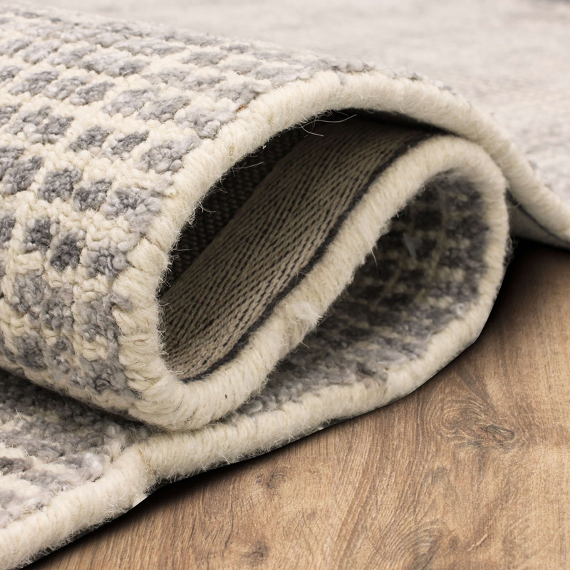 Tapis rayé gris tissé à la main, Rectangle 9 pi x 12 pi