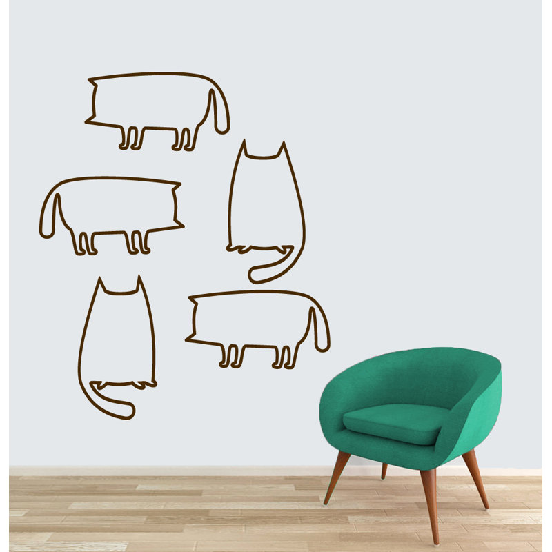 Ensemble d’adhésif décoratif 5 pièces contours de chat, Brun