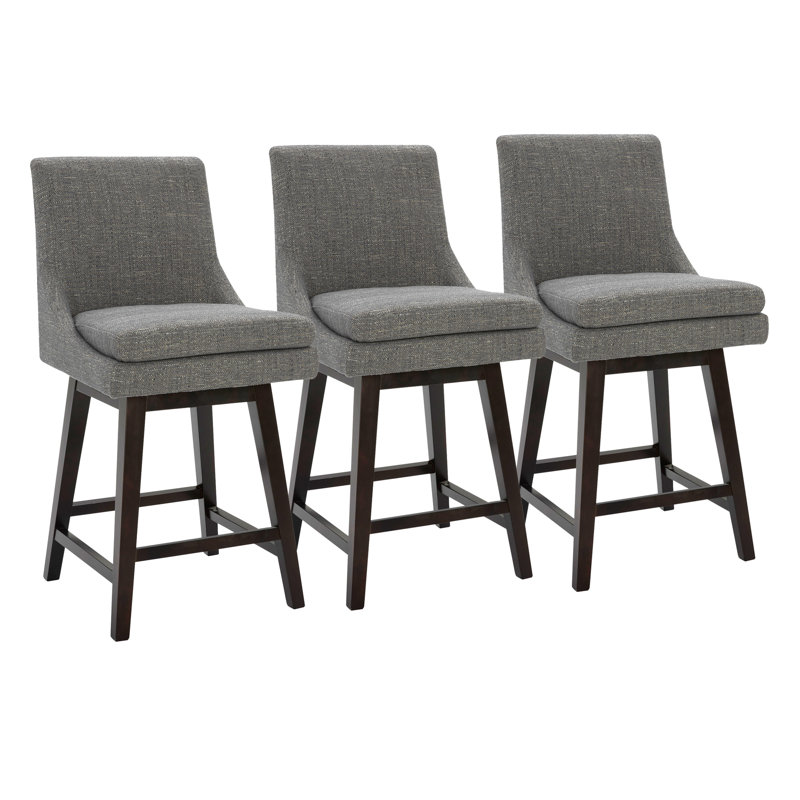 Tabouret pivotant en bois massif Aleksy (ensemble de 3) - 100% polyester, Brouillard gris