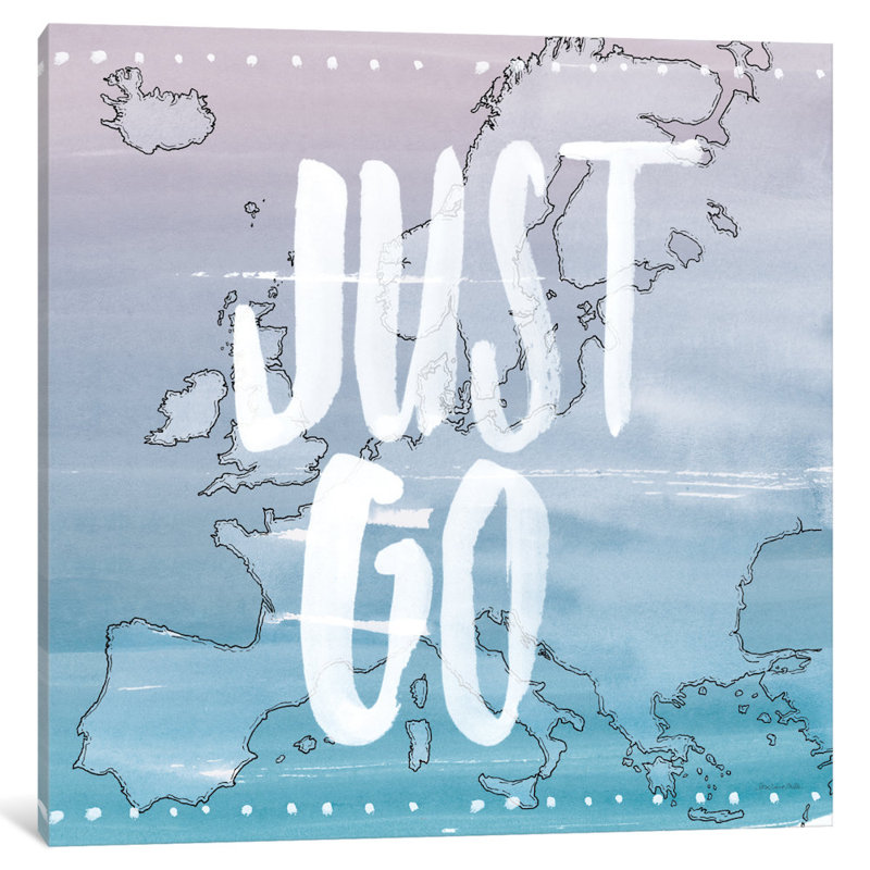 « world traveler series : just go », art textuel sur toile, H 18 po x l 18 po x P 1,5 po, Toile tendue, Pas de tapis