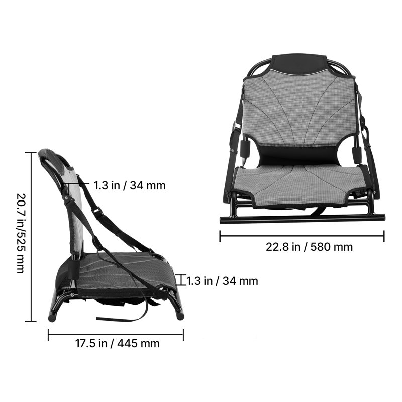Siège de kayak, ensemble de 1 siège surélevé de 1,3 po de hauteur, siège de canoë pliable universel avec support de dossier réglable, sangles réglables et cadre en alliage d'aluminium pour kayaks et canots gonflables