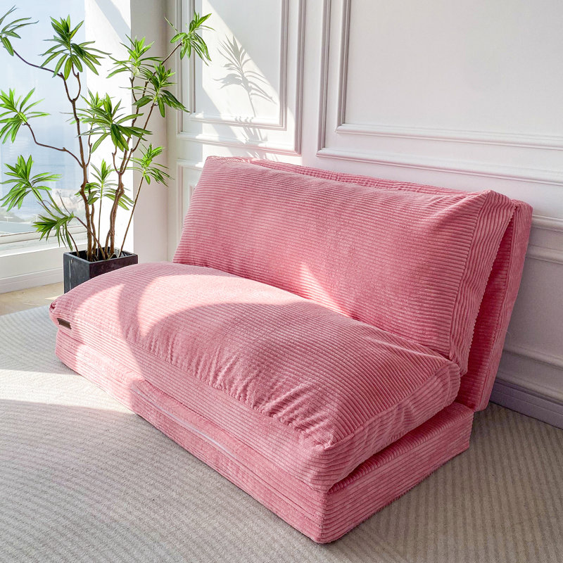 Holly-Madison Bean Bag Floor Sofa Bed, Pink Corduroy, 4.7" H x 39" W x 95" D