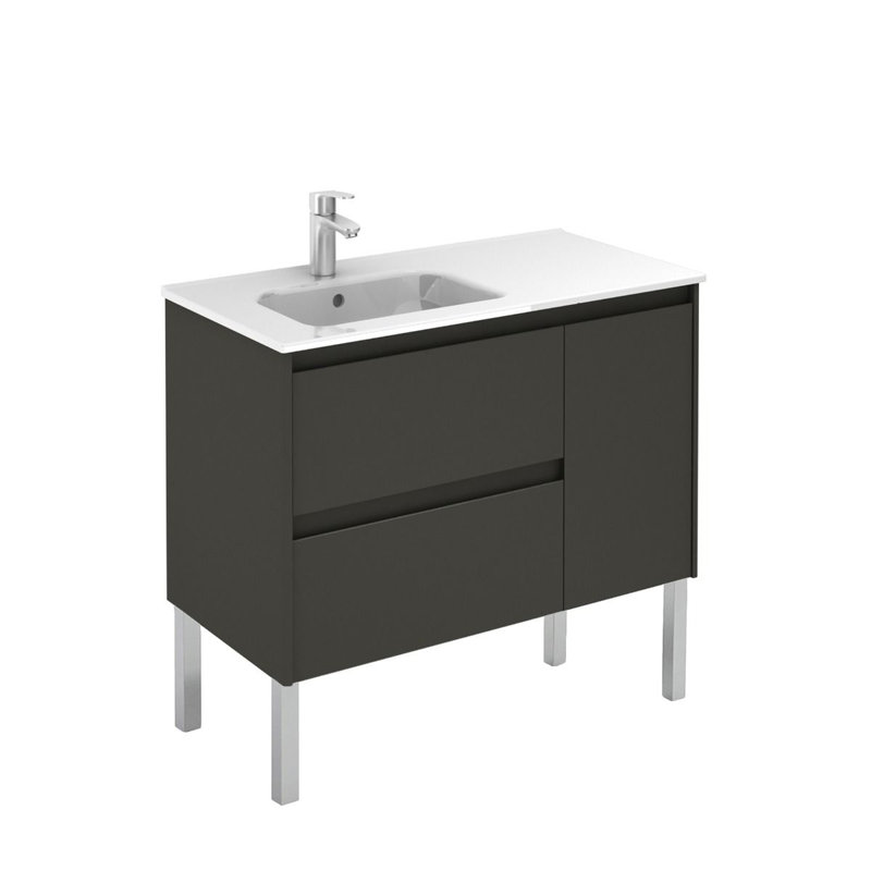 Glossy Anthracite 36" Single Bathroom Vanity with Ceramic Top