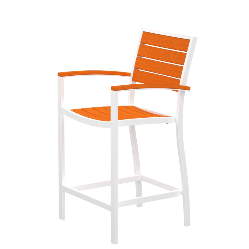 Chaise avec accoudoirs de comptoir POLYWOOD Euro, Blanc, Tangerine