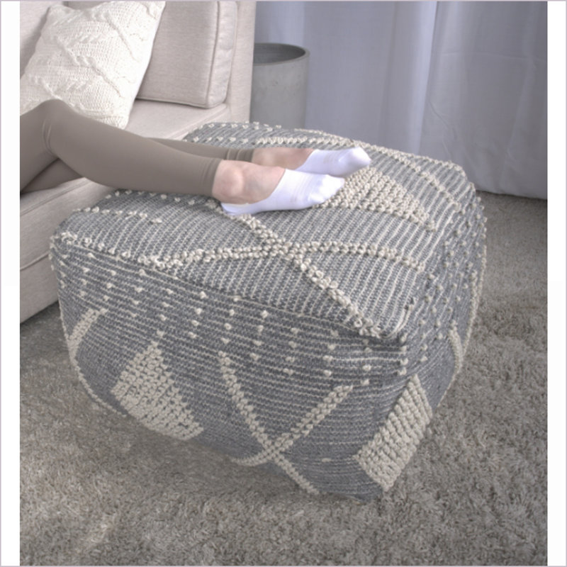 Pouf, grand fil synthétique fabriqué à la main | Ivoire & amp; Gris clair | Sièges d'appoint pour salon | Ivoire + gris | Tissu en faux fil