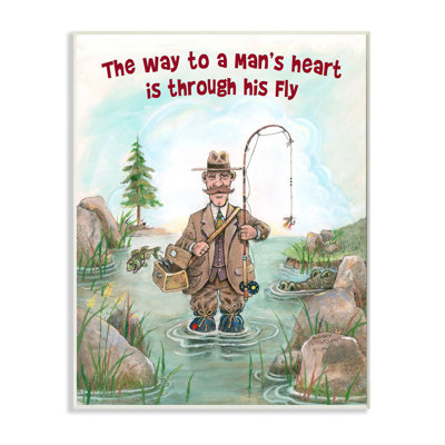 «His Fly Funny Sports Fishing» par Gary Patterson, reproduction d'art graphique sur bois