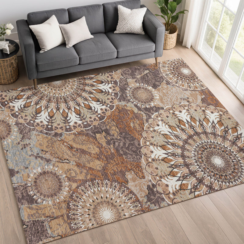 Tapis motif cachemire intérieur / extérieur lavable à la machine ACN2335, Rectangulaire 8 pi x 10 pi