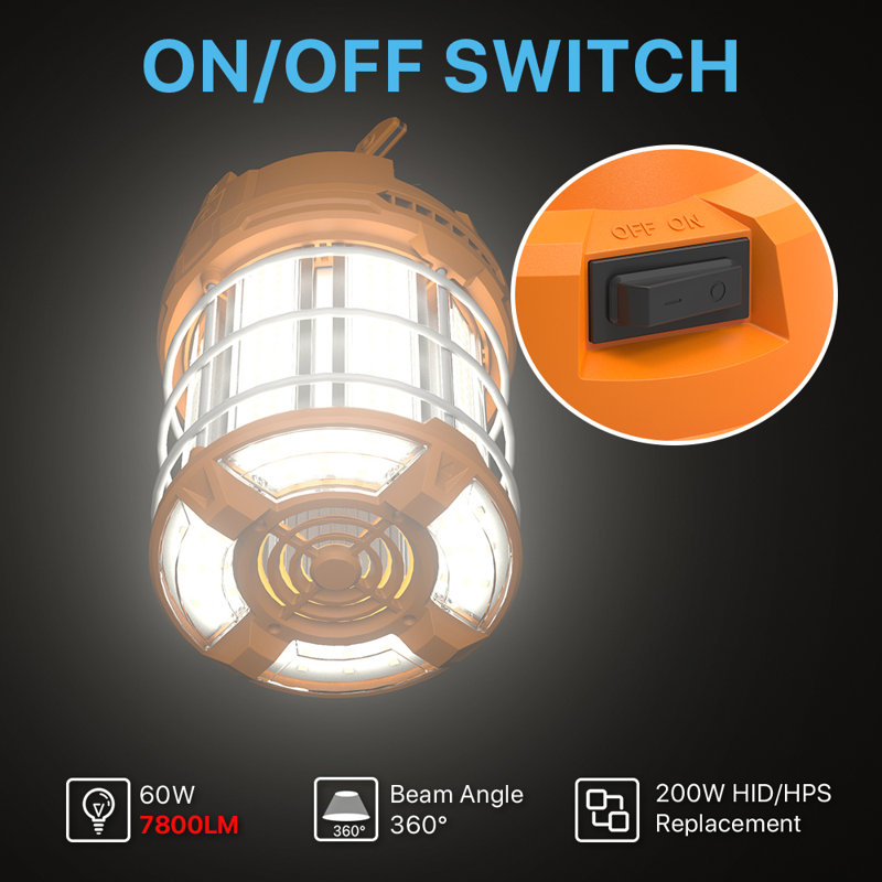Lampe de travail à DEL 60W 7500LM 200W HID / HPS 5000K, H 14,17 po x l 7,72 po x P 7,28 po, 60 W