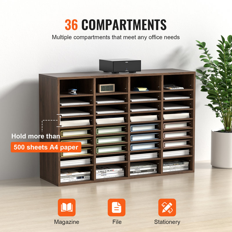 Brown 36-Compartment Adjustable Wood Office Mailbox