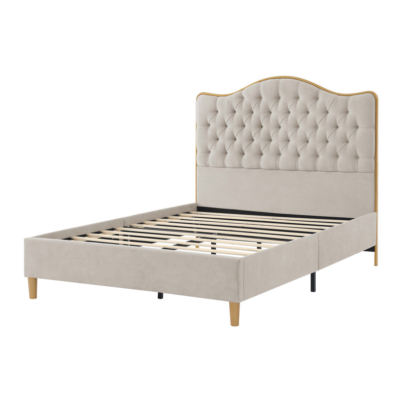 Luxelegance Upholstered Bed Frame, Khaki