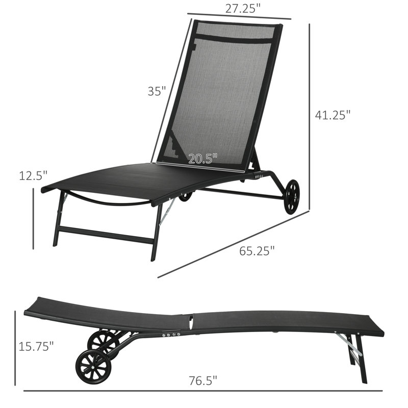 Chaise longue d'extérieur Outsunny, Noir