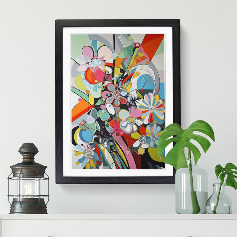 FRM-V0523-887X Flowers Constructivism Vol.1 1 Piece Single Picture Frame Wall Art, 34cm H x 25cm W x 2cm D, Oak Framed