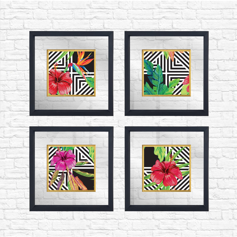 Anonymous - 4 Piece Single Picture Frame Painting Set on Glass