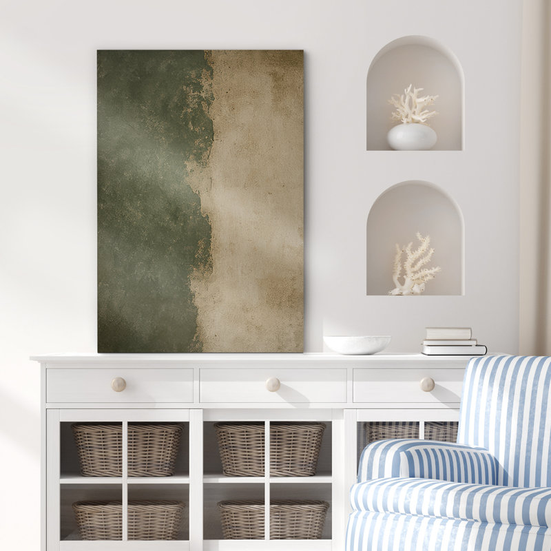 Deux tons vert et beige, composition neutre moderne - impression sur toile encadrée, H 36 po x l 24 po x P 1,5 po