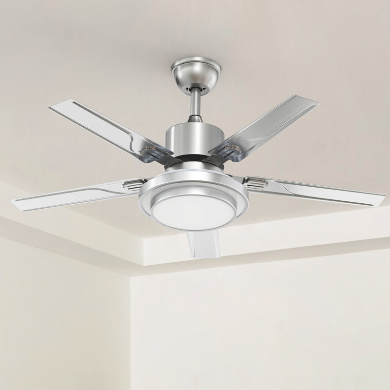 Modern Stainless Steel Silver Ceiling Fan, 52" Wide