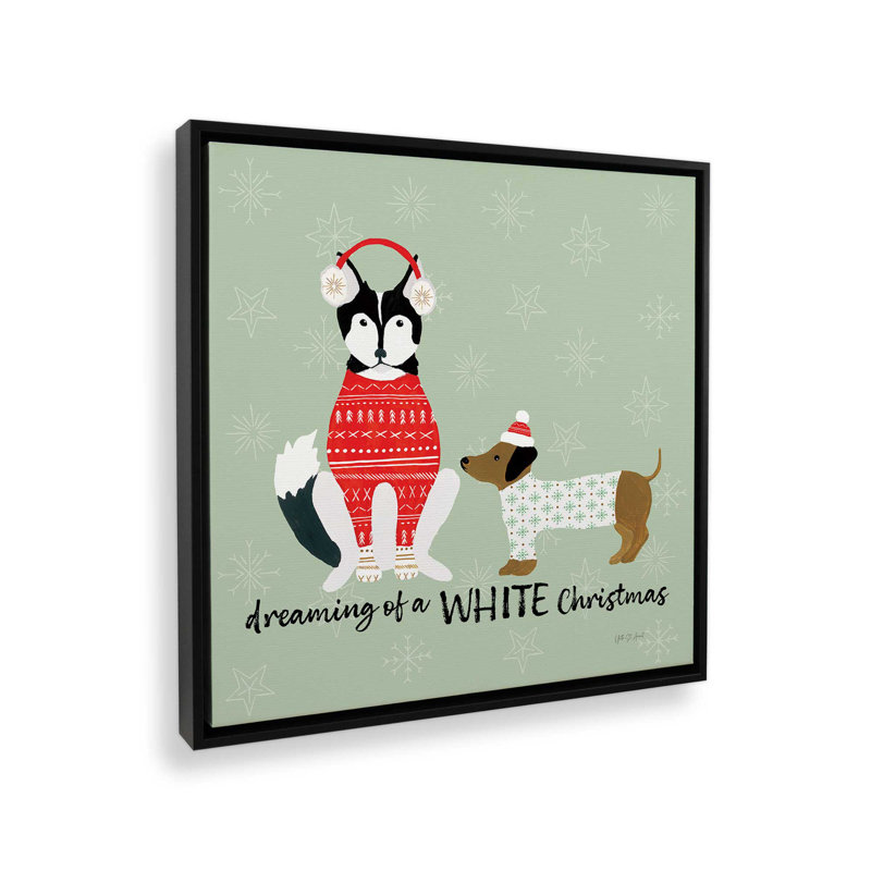 Impression sur toile, "Chiot, il fait froid à l'extérieur" par Yvette St. Amant, Noir, Cadre flottant, H 12 po x l 12 po