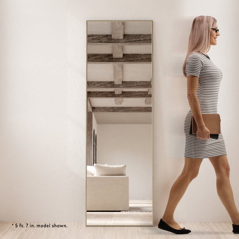 Daedra Rectangle Metal Floor Mirror Full Length Mirror, Gold, 64" x 21"