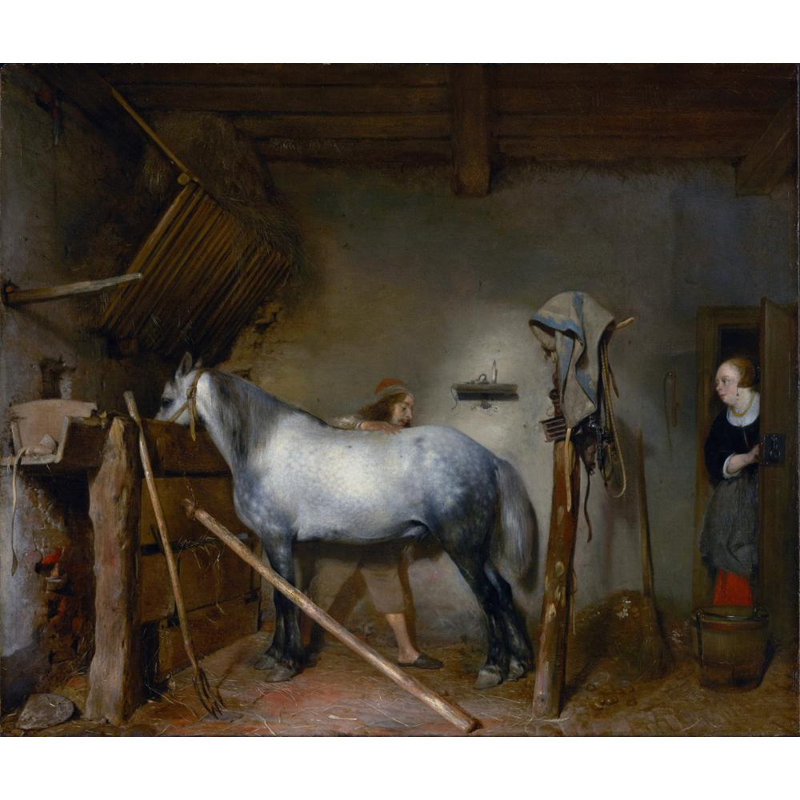 «Horse Stable» par Gerard Ter Borch - Art mural sur toile tendue avec châssis, H 28 po x l 40 po