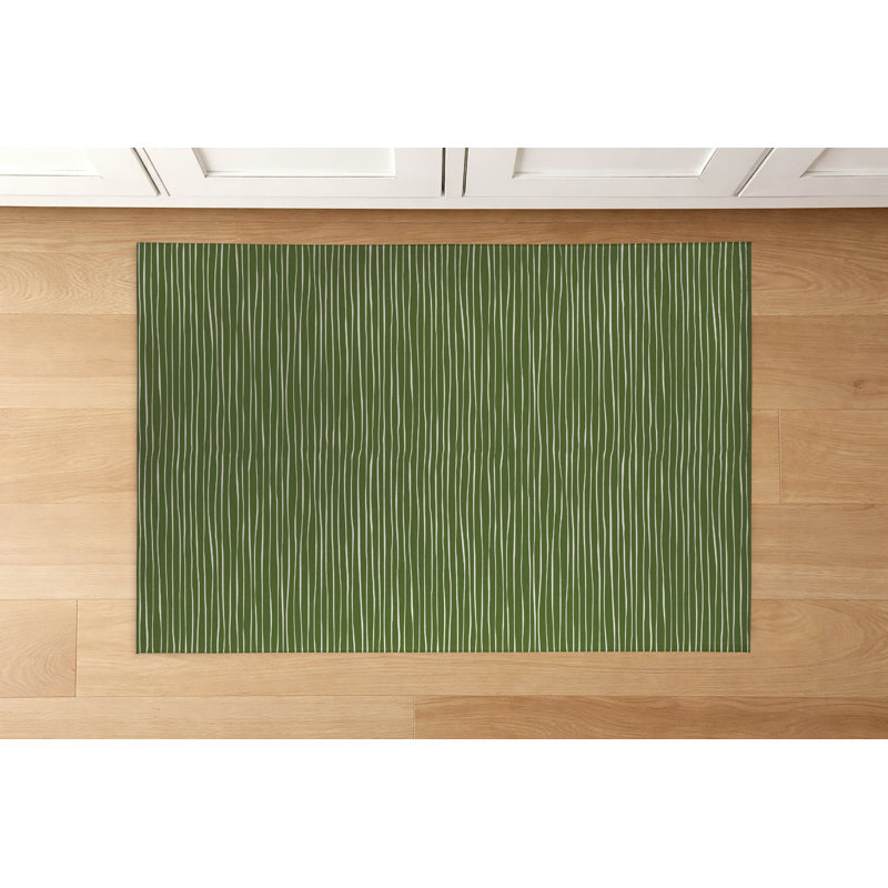 Tapis de cuisine à profil bas Ricky, Rectangle 2' x 3', Olive Green Striped