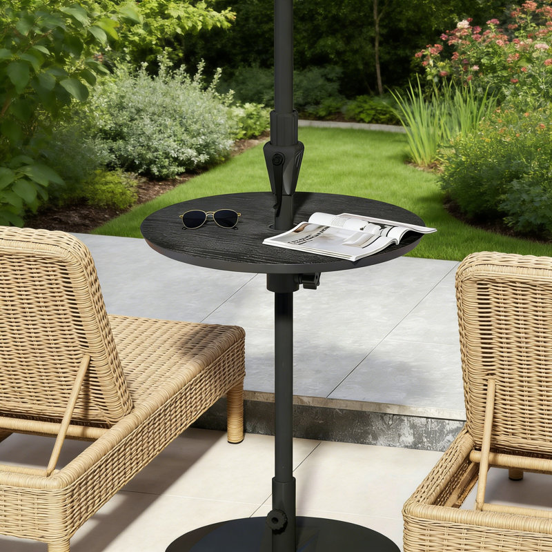 Round Outdoor Side Table With Umbrella Hole , 50cm cm W 50cm cm D, Black
