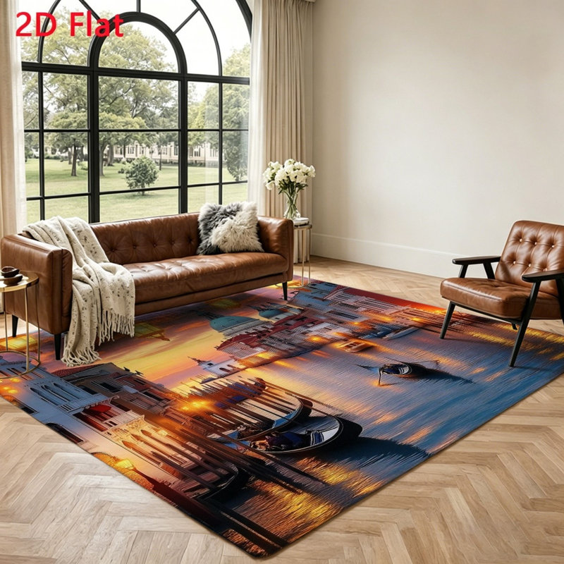 Venetian Canal Scene Area Rug, Artistic Landscape Floor Mat, Slip-Resistant Indoor Decorative Carpet, Home Decor Accent for Living Room, Bedroom, Hallway, and Office