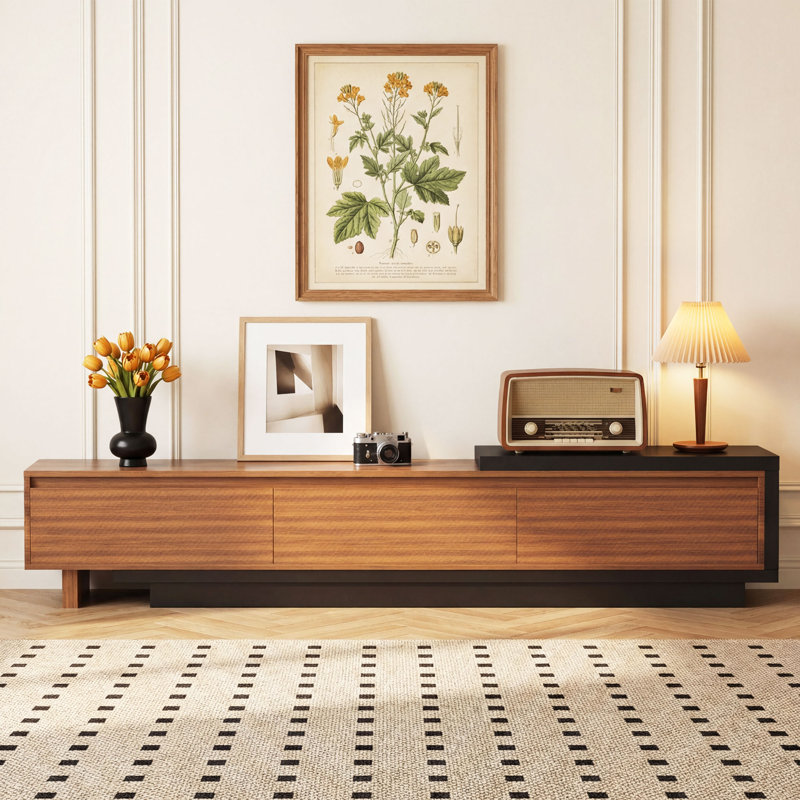Coleyville Modern Extendable TV Stand for TVs up to 85", Reversible Low-Profile Media Console with 3 Drawers