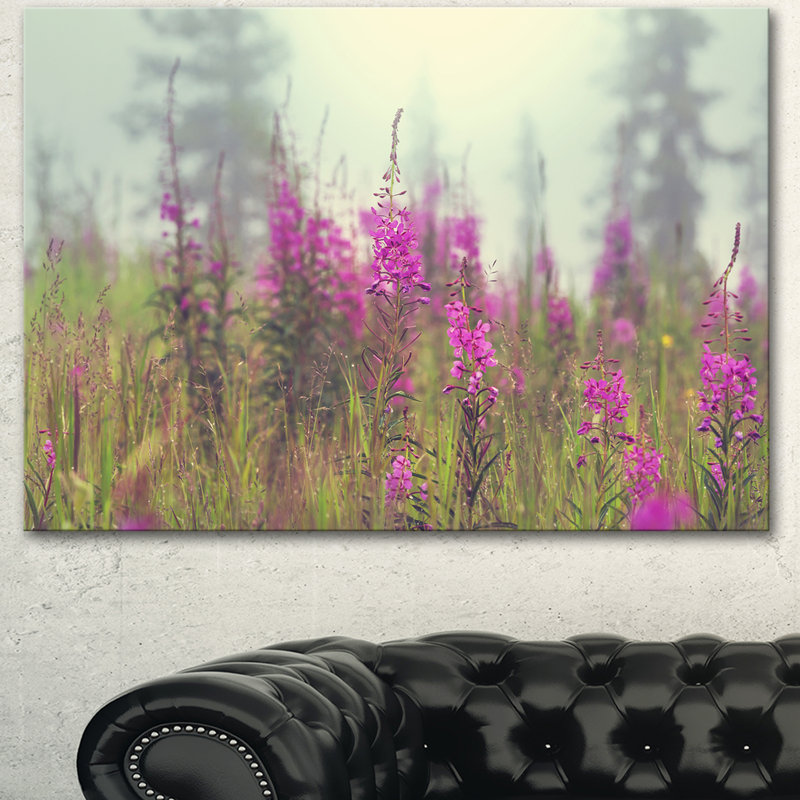Reproduction de photo sur toile tendue, "mauves de fleurs dans un champ à brouillard", H 8 po x l 12 po