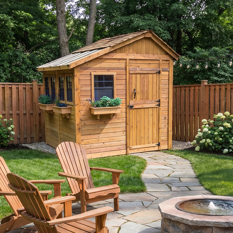 8 ft. W x 8 ft. D Cedar Wood Sunshed Garden Shed
