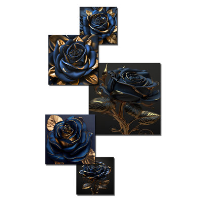 Rose dorée en bleu roi I 5 pièces