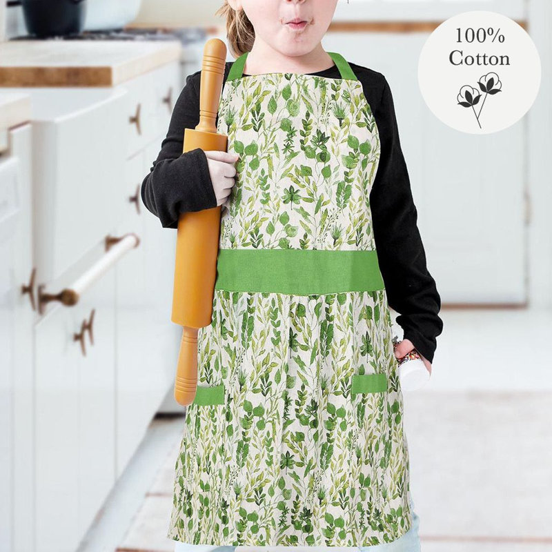 Floral Cotton Bib Apron, 60" L x 50" W