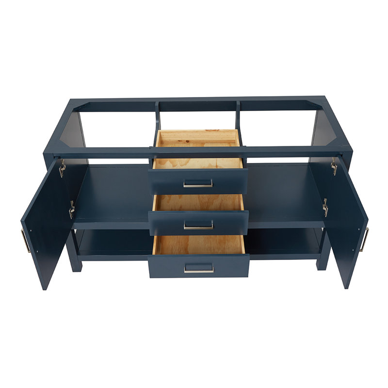 Bayhill 60'' W Double Bathroom Vanity Base, Blue