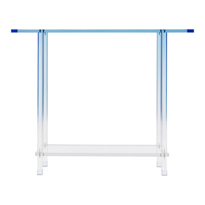 Modern Minimalist Gradient Blue Narrow Acrylic Side Table 2 Tier Freestanding Transparent Entryway Console Table with Anti-Slip Pads Space Saving Acrylic Display Table for Foyer Corridor