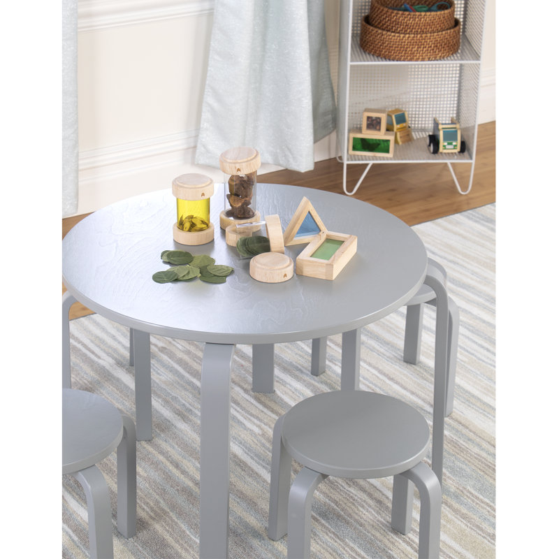 Nordic Toddler and Kids 5 Piece Round Table and Stool Set, Grey
