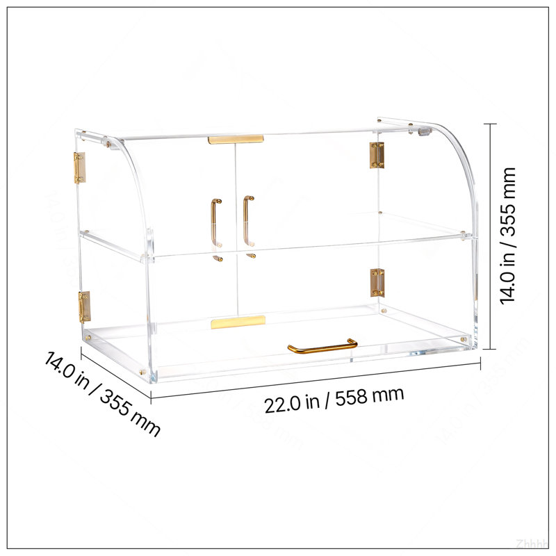 Vitrine de boulangerie, vitrine de pâtisserie commerciale à 2 niveaux, boîte à pain en acrylique transparent pour la cuisine, armoire à gâteaux de fête avec porte arrière magnétique pour beignet à dessert, 22 po x 14 po x 14 po
