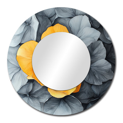 Gray Hydrangea Petals With Yellow Accent I - Floral Mirror For Wall Art Decor - Printed On Metal