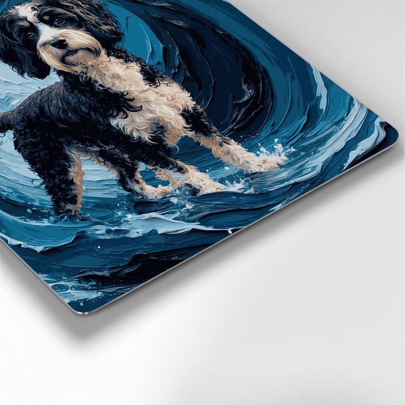 Chiens, chien d'eau portugais, art mural en métal bleu, H 8 po x l 8 po