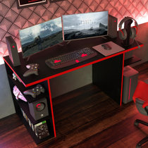 Office Gaming Desk for Multiple Monitors, Black/Red