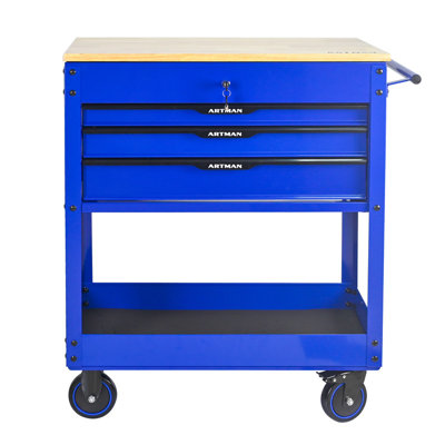 3-Drawer Heavy-Duty Rolling Tool Cart with Wooden Top, Adjustable Shelf & Locking Wheels – Multifunctional Storage Cabinet for Workshop