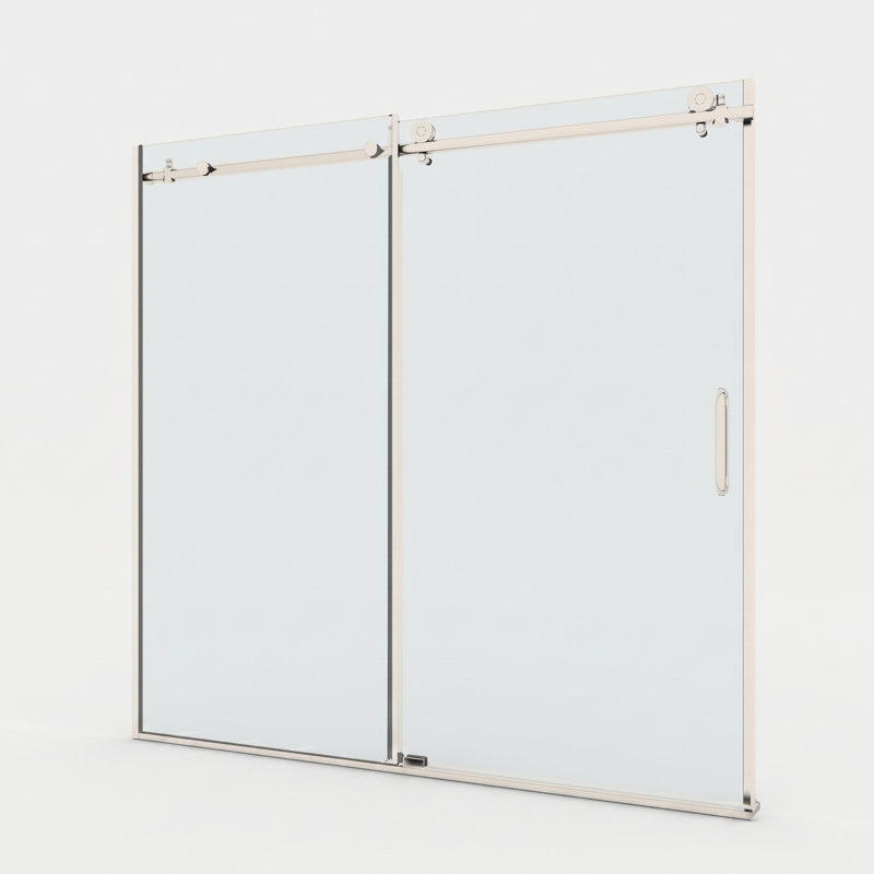 Porte de douche sans cadre H 60 po x l 60 po, coulissante double, verre trempé transparent de 6 mm, facile à installer