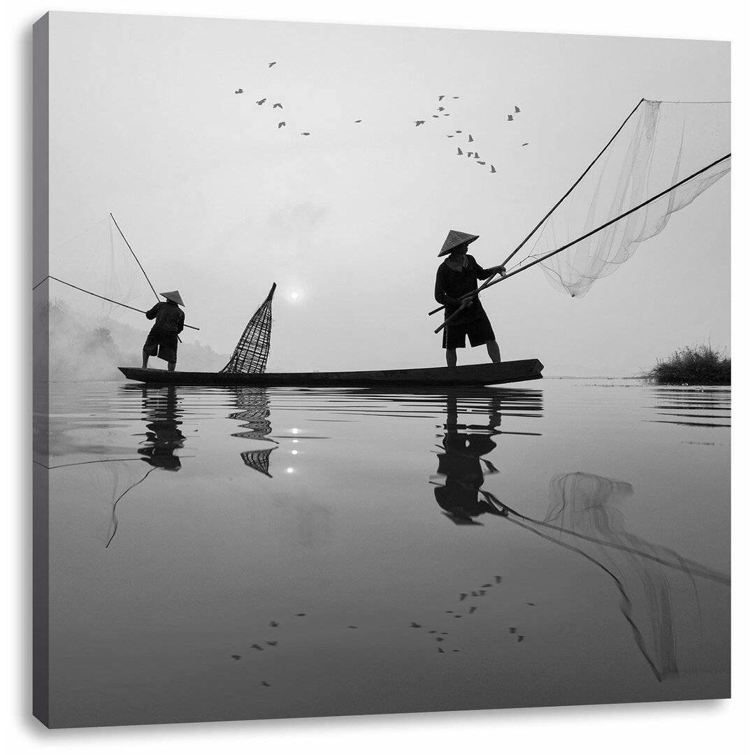 Leinwandbild Fisher beim Angeln im Mekong-Fluss in Thailand