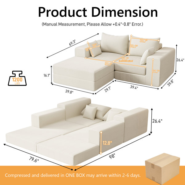 Latitude Run® Modular Sectional Loveseat Sofa Boneless Sleeper Sofa Bed ...