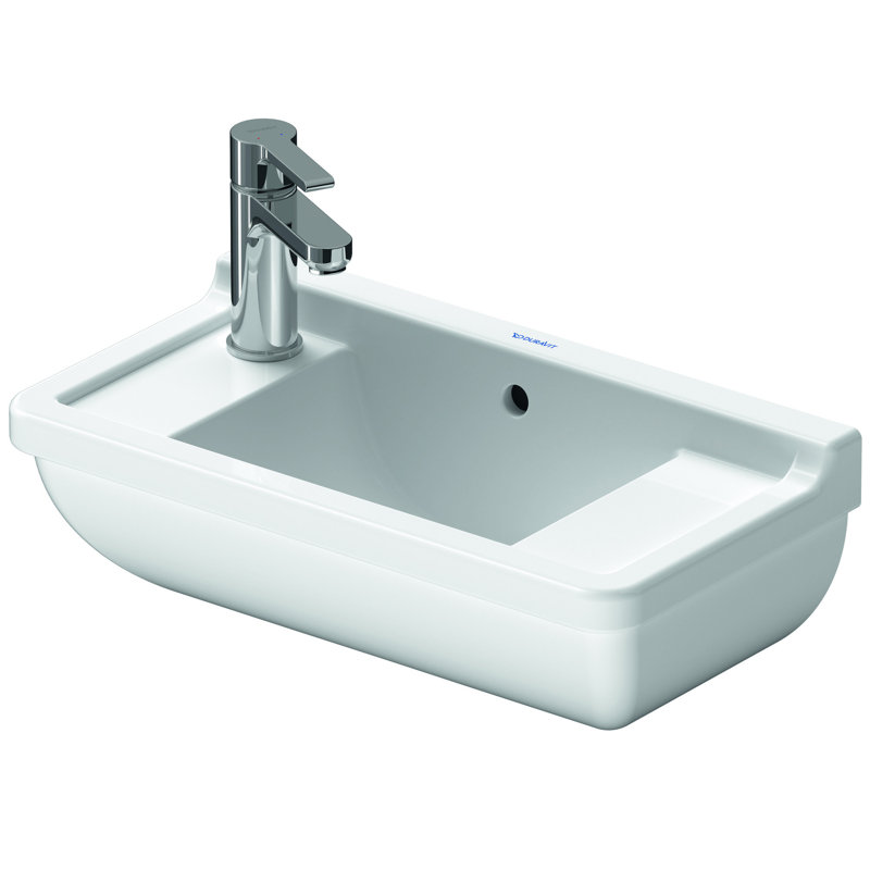 Lavabo de salle de bain mural rectangulaire en céramique blanche avec trop-plein
