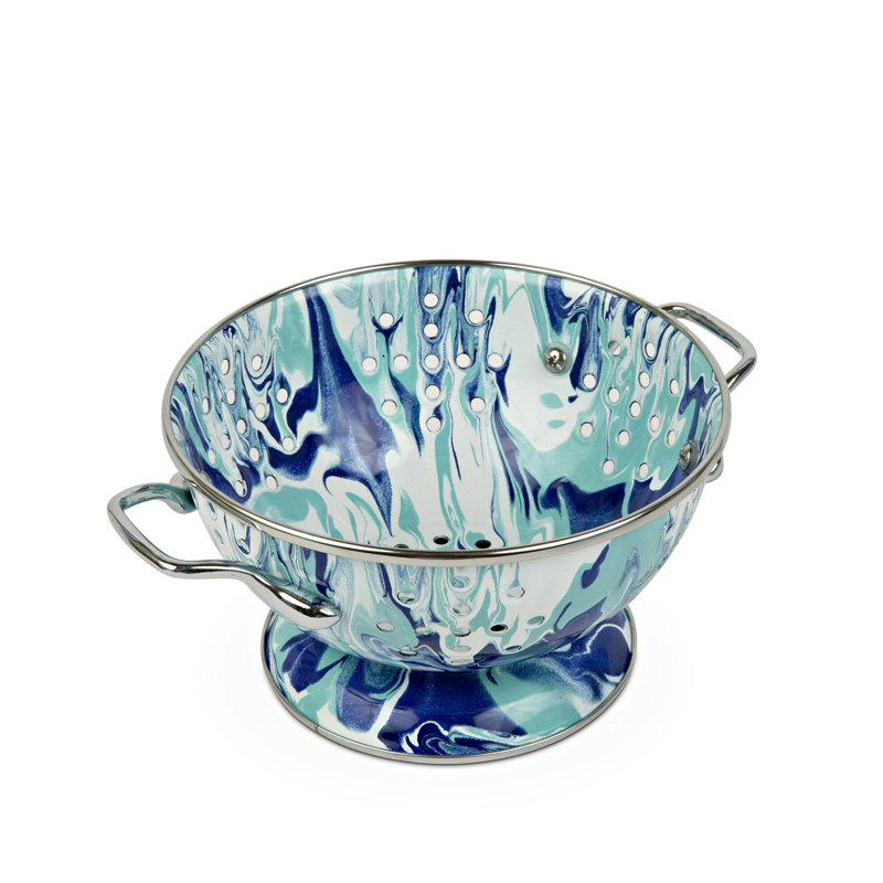 Lagoon Blue and White Porcelain Enamel Colanders Set