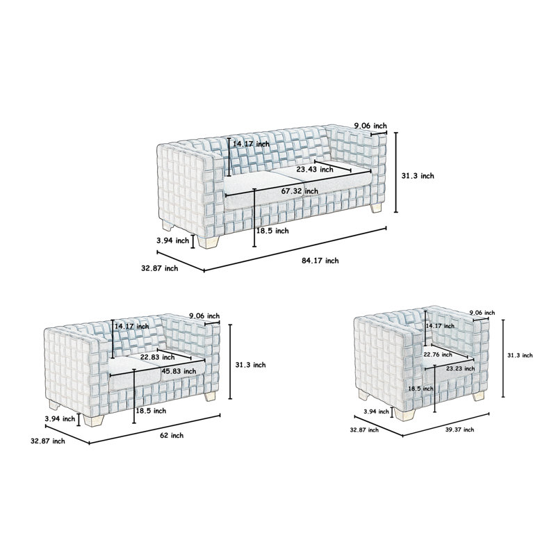 Causeuse modulaire à accoudoirs carrés 62 po