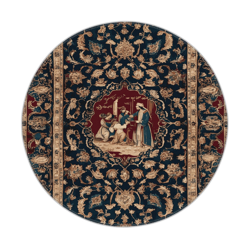 Tapis d'intérieur et d'extérieur mauve Persian, Rond 5 pi