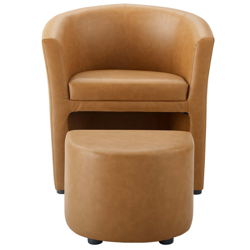 Modway Divulge Modern Leatherette Armchair and Ottoman, Faux leather Tan