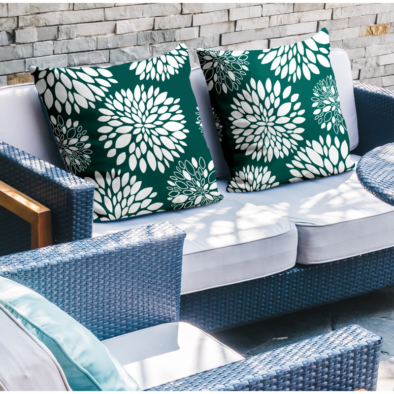 Floral Outdoor Reversible Throw Pillow, 15W" x 15H", Green