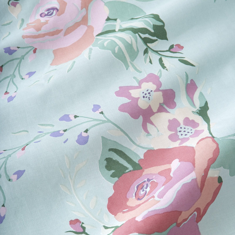ROSE GARDEN Cotton Blend Floral Duvet Cover Set with Pillowcases Included, Blue, Single Duvet Cover + 1 Standard Pillowcase